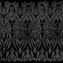 Load image into Gallery viewer, A panel of Amelia. Early Hollywood-inspired design with embroidered black sequin on a black stretch mesh base.