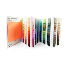 Load image into Gallery viewer, The inside spread of the color card for matte nylon spandex fabric.